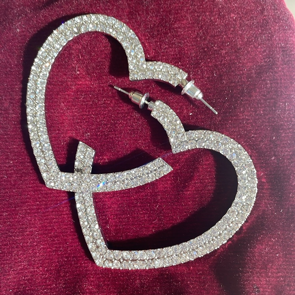 Unique Silver Hearts with Crystals Earrings
